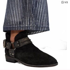 Free People Black Ankle Boots with Buckle Detail